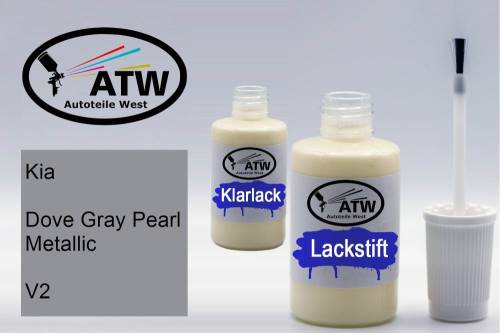 Kia, Dove Gray Pearl Metallic, V2: 20ml Lackstift + 20ml Klarlack - Set, von ATW Autoteile West.